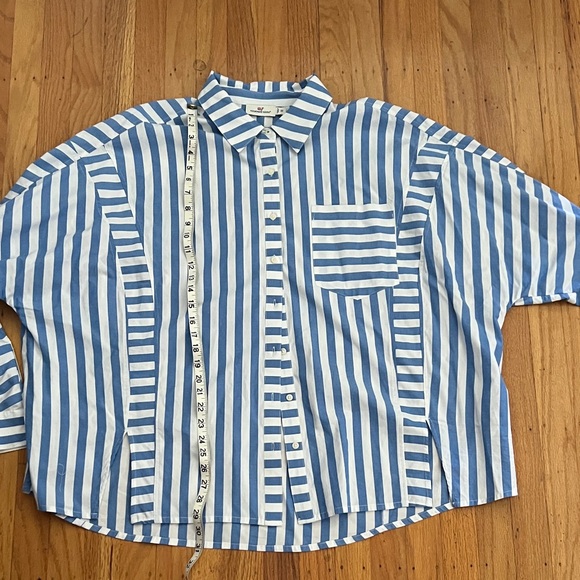 Classic Blue & White Striped womwns Button-Up Shirt - Picture 8 of 9